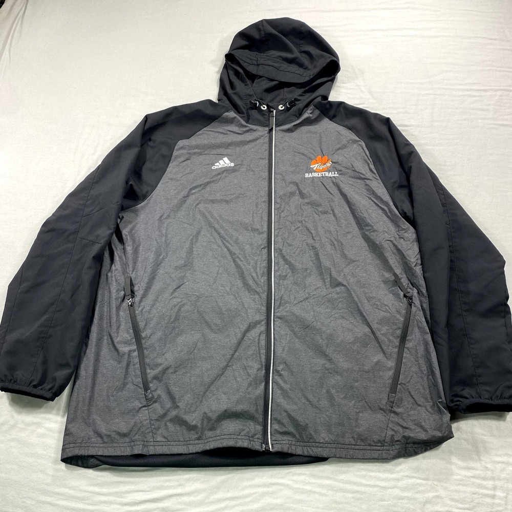 Adidas Clemson Tigers Jacket Mens XL Gray‎ Hood Full Zip Lined Hybrid Adult